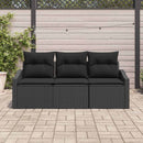 Havesofa Sæt med pude med opbevaring 3 pcs Sort polyrattan