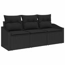 Havesofa Sæt med pude med opbevaring 3 pcs Sort polyrattan