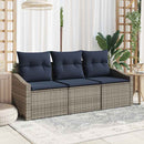 Havesofa Sæt med pude 3 pcs Grå og Marineblå polyrattan