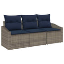 Havesofa Sæt med pude 3 pcs Grå og Marineblå polyrattan