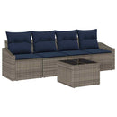 Sofa Sæt med pude 5 pcs Grå og Marineblå polyrattan