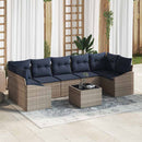 Sofa Sæt med pude 8 pcs Grå og Marineblå polyrattan