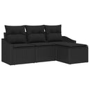 Sofa Sæt med pude med opbevaring 4 pcs Sort polyrattan