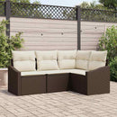 Havesofa Sæt med pude 4 pcs Brun og hvid polyrattan
