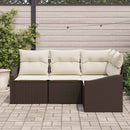 Havesofa Sæt med pude 4 pcs Brun og hvid polyrattan