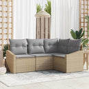 Havesofa Sæt med pude 4 pcs Beige og lys grå polyrattan
