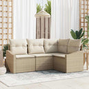 Havesofa Sæt med pude 4 pcs Beige og hvid polyrattan
