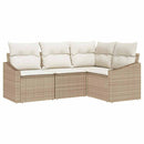 Havesofa Sæt med pude 4 pcs Beige og hvid polyrattan