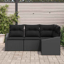 Havesofa Sæt med pude med opbevaring 4 pcs Sort polyrattan