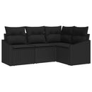 Havesofa Sæt med pude med opbevaring 4 pcs Sort polyrattan