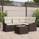 Havesofa Sæt med pude 5 pcs Brun og Creme polyrattan