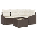 Havesofa Sæt med pude 5 pcs Brun og Creme polyrattan