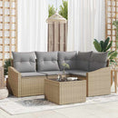 Havesofa Sæt med pude 5 pcs Beige og lys grå polyrattan