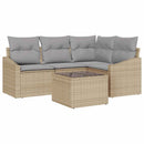 Havesofa Sæt med pude 5 pcs Beige og lys grå polyrattan