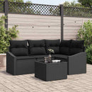 Havesofa Sæt med pude med opbevaring 5 pcs Sort polyrattan