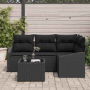 Havesofa Sæt med pude med opbevaring 5 pcs Sort polyrattan