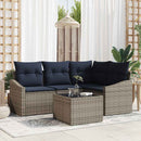 Havesofa Sæt med pude 5 pcs Grå og Marineblå polyrattan