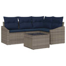Havesofa Sæt med pude 5 pcs Grå og Marineblå polyrattan