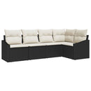 Havesofa Sæt med pude 5 pcs Sort og Hvid polyrattan