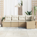Havesofa Sæt med pude 5 pcs Beige og hvid polyrattan