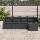 Havesofa Sæt med pude med opbevaring 5 pcs Sort polyrattan