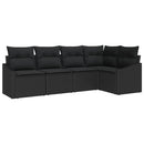 Havesofa Sæt med pude med opbevaring 5 pcs Sort polyrattan