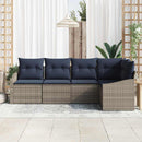 Havesofa Sæt med pude 5 pcs Grå og Marineblå polyrattan
