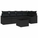 Havesofa Sæt med pude med opbevaring 6 pcs Sort polyrattan