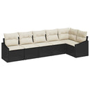 Havesofa Sæt med pude 6 pcs Sort og Hvid polyrattan