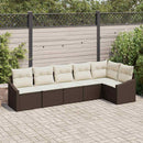 Havesofa Sæt med pude 6 pcs Brun og hvid polyrattan