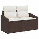 Havesofa Sæt med pude 6 pcs Brun og hvid polyrattan