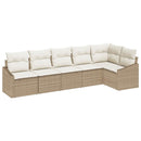 Havesofa Sæt med pude 6 pcs Beige og hvid polyrattan