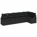 Havesofa Sæt med pude med opbevaring 6 pcs Sort polyrattan