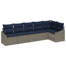 Havesofa Sæt med pude 6 pcs Grå og Marineblå polyrattan