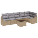 Havesofa Sæt med pude 7 pcs Beige og lys grå polyrattan