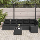 Havesofa Sæt med pude med opbevaring 7 pcs Sort polyrattan