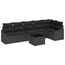Havesofa Sæt med pude med opbevaring 7 pcs Sort polyrattan