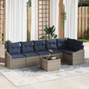 Havesofa Sæt med pude 7 pcs Grå og Marineblå polyrattan
