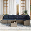 Havesofa Sæt med pude 7 pcs Grå og Marineblå polyrattan