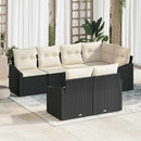 Havesofa Sæt med pude 7 pcs Sort og Hvid polyrattan