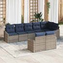 Havesofa Sæt med pude 8 pcs Grå og Marineblå polyrattan
