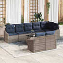 Havesofa Sæt med pude 9 pcs Grå og Marineblå polyrattan
