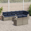 Havesofa Sæt med pude 9 pcs Grå og Marineblå polyrattan