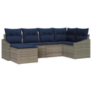Sofa Sæt med pude 6 pcs Grå og Marineblå polyrattan