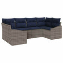 Havesofa Sæt med opbevaring 6 pcs Grå og Marineblå polyrattan