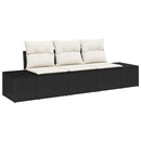 Havesofa Sæt med opbevaring 3 pcs Sort og Cream polyrattan