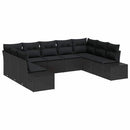 Havesofa Sæt med pude 9 pcs Sort Polyrattan