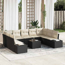 Havesofa Sæt med pude 9 pcs Sort og Cream Polyrattan