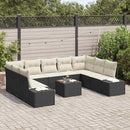 Havesofa Sæt med pude 9 pcs Sort og Cream Polyrattan