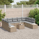 Havesofa Sæt med pude 9 pcs Beige og lys grå Polyrattan